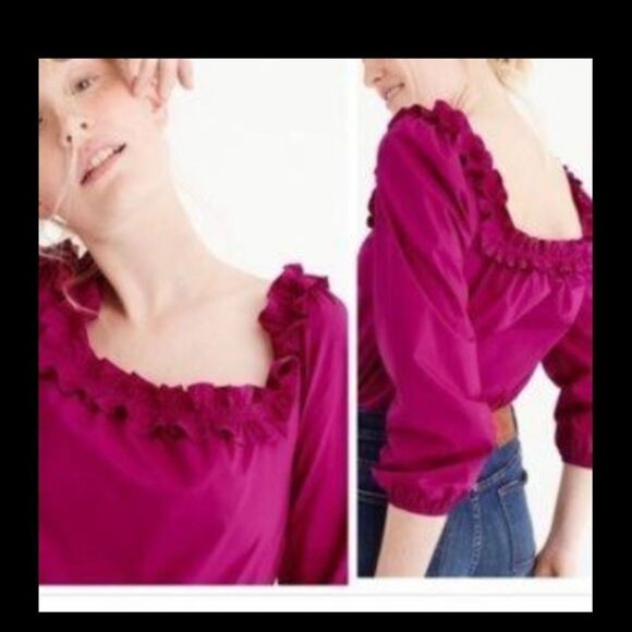 NWT! J. Crew ruffle penny top in magenta - Picture 9 of 13